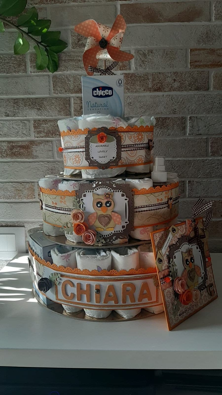 Torta di pannolini e card per Chiara